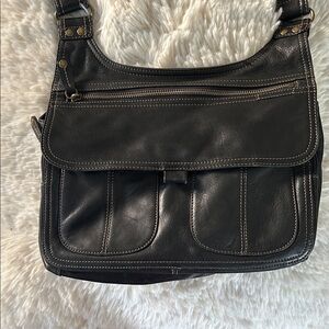 Vintage Y2K Fossil Black Leather messenger Bag